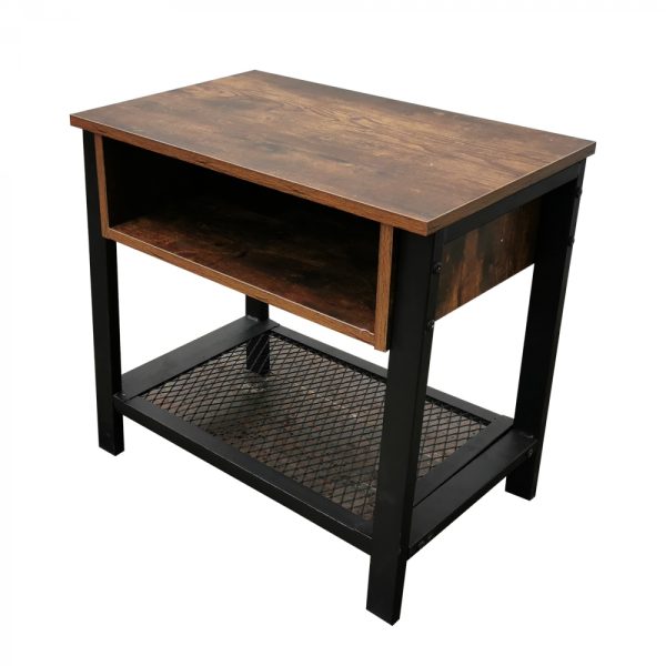 Nachttisch Beistelltisch Tough - Industrial Vintage - 55 cm hoch - schwarzes Metall braunes Holz - VDD World