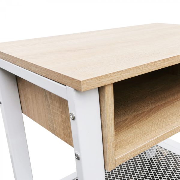 Nachttisch Beistelltisch Tough - industrieller Vintage - 55 cm hoch - weißes Metall braunes Holz - VDD World