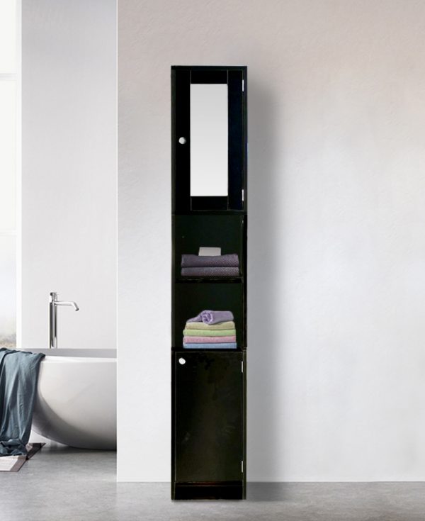 Badezimmerschrank - Säulenschrank Badezimmer Schlafzimmer oder Flur - mit Spiegel - 180 cm hoch - VDD World