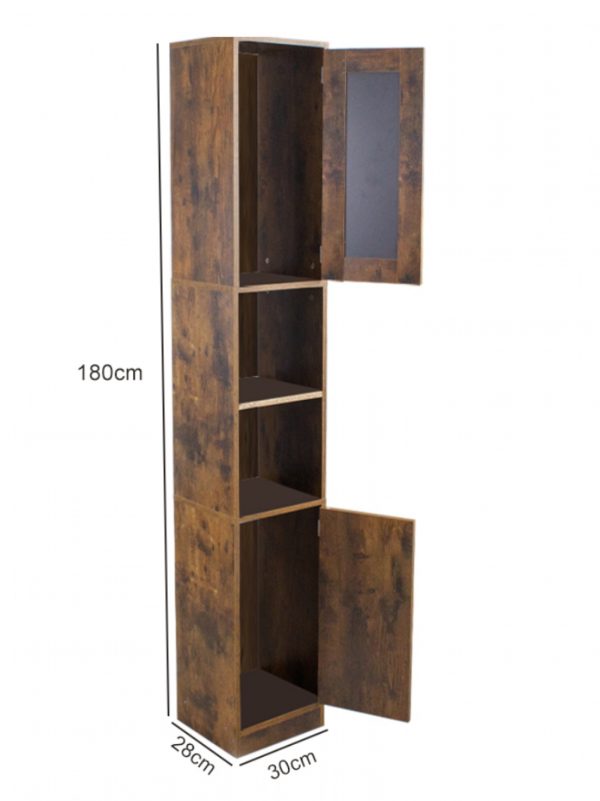 Säulenschrank Bad - Schrank Bad oder Flur - mit Spiegel - 180 cm hoch - VDD World