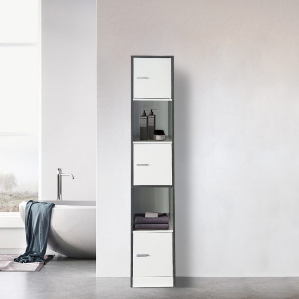 Säulenschrank Badezimmer - Schrank Badezimmer Schlafzimmer oder Flur - 180 cm hoch - grau - VDD World