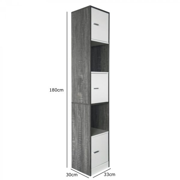 Säulenschrank Badezimmer - Schrank Badezimmer Schlafzimmer oder Flur - 180 cm hoch - grau - VDD World