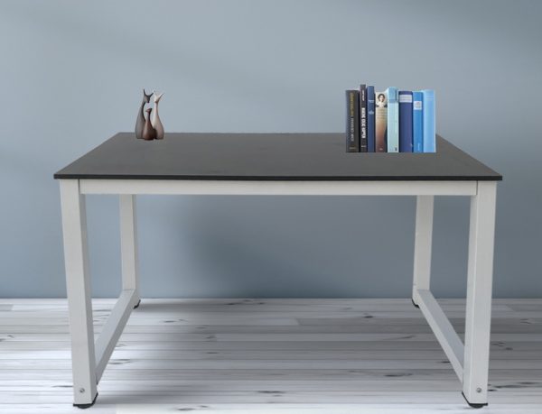 Schreibtisch Computertisch – Küchentisch – Metall Holz – 120 cm x 60 cm – weiß mit schwarzer Tischpl - VDD World