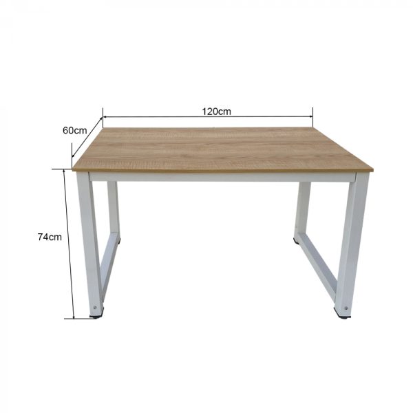 Schreibtisch Computertisch - Küchentisch - Metall Holz - 120 cm x 60 cm - weiß mit brauner Tischplat - VDD World