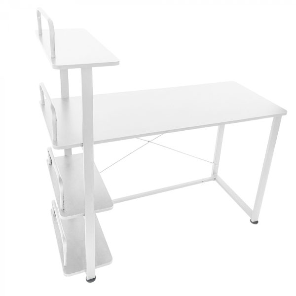 Schreibtisch Computertisch - 3 Ablageflächen - Metallholz - 120 cm breit - weiß - VDD World