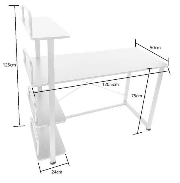 Schreibtisch Computertisch - 3 Ablageflächen - Metallholz - 120 cm breit - weiß - VDD World