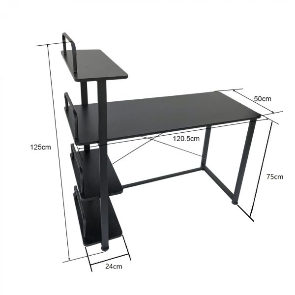 Schreibtisch Computertisch - 3 Ablageflächen - Metallholz - schwarz - 120 cm breit - VDD World