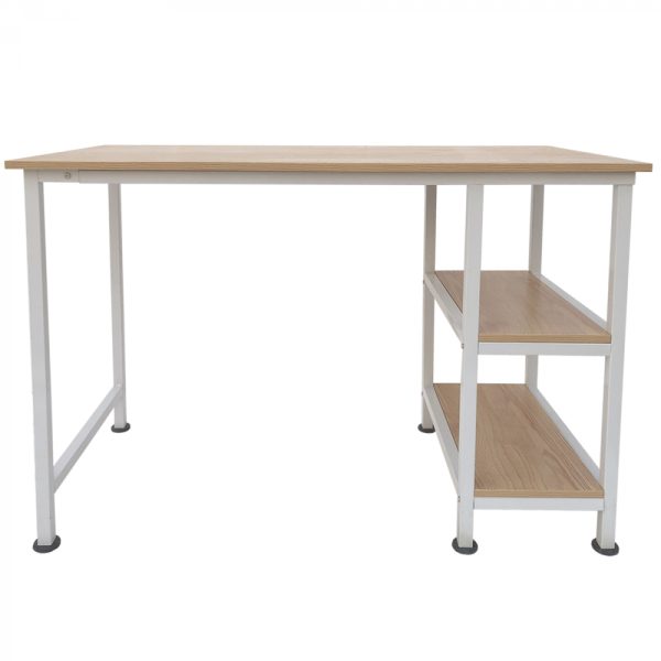 Schreibtisch Computertisch - mit Ablagefächern - weißes Metall braunes Holz - 110 cm breit - VDD World