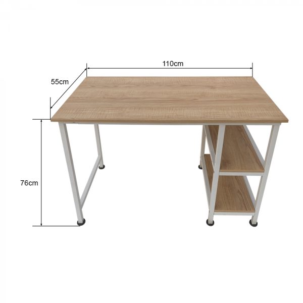 Schreibtisch Computertisch - mit Ablagefächern - weißes Metall braunes Holz - 110 cm breit - VDD World