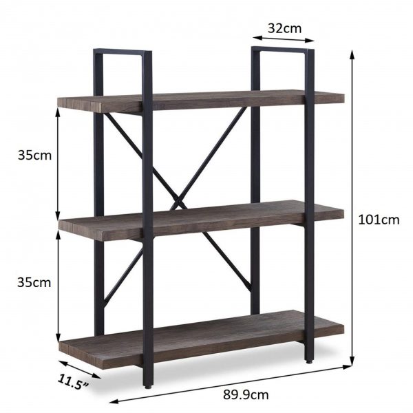 Wandschrank Offenes Bücherregal im Industriedesign aus robustem Metall und Holz, 101 cm hoch, schwar - VDD World