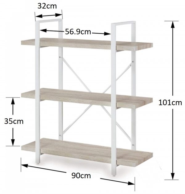 Wandschrank Offenes Bücherregal im Industriedesign aus robustem Metall und Holz, 101 cm hoch, weiß - VDD World