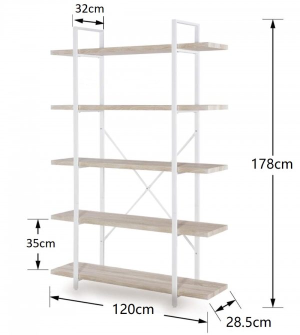 Wandschrank Bücherregal Robustes Industriedesign Metall Holz 178 cm hoch weiß - VDD World