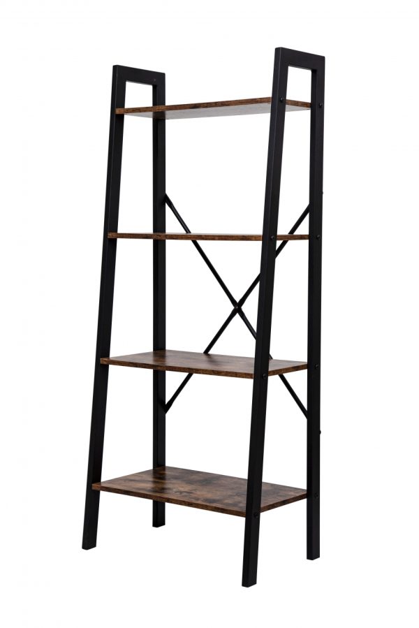 Wandschrank Robustes Metall, Holz, Industriedesign, offenes Bücherregal, 137 cm hoch, schwarz - VDD World