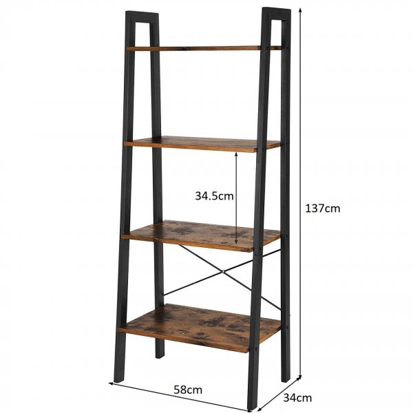 Wandschrank Robustes Metall, Holz, Industriedesign, offenes Bücherregal, 137 cm hoch, schwarz - VDD World