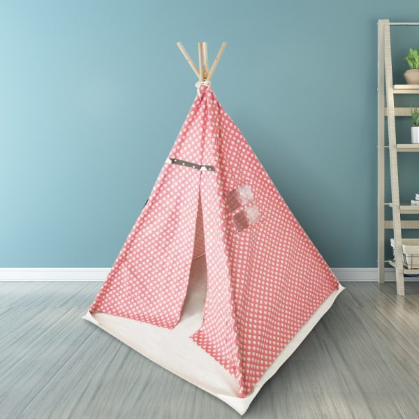 Wigwam Tipi Spielzelt Floortje - Indianerzelt - mit Bodenkissen - Leinen und Baumwolle - Rosa - VDD World