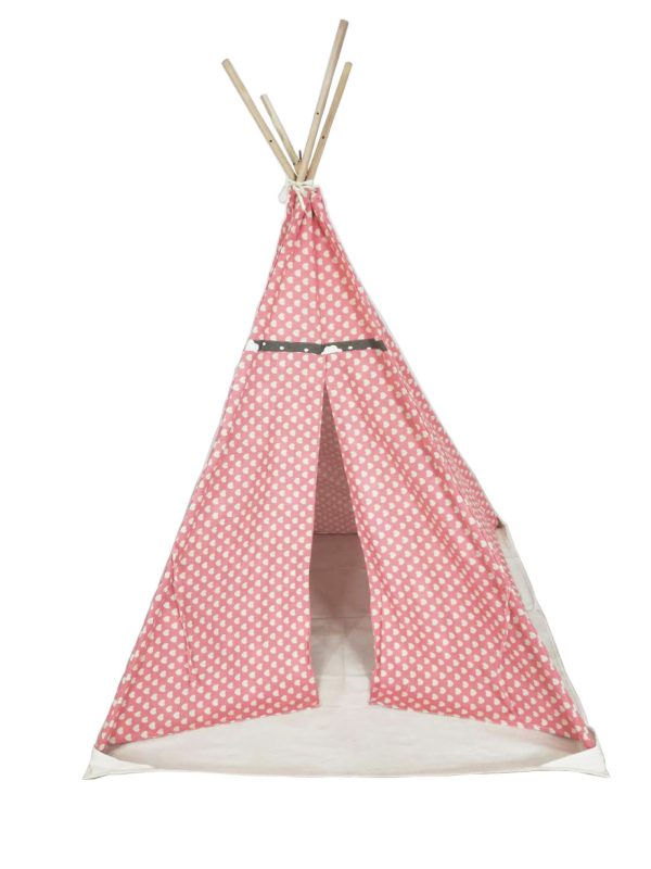 Wigwam Tipi Spielzelt Floortje - Indianerzelt - mit Bodenkissen - Leinen und Baumwolle - Rosa - VDD World