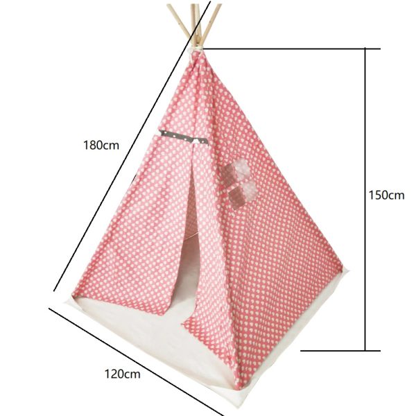 Wigwam Tipi Spielzelt Floortje - Indianerzelt - mit Bodenkissen - Leinen und Baumwolle - Rosa - VDD World