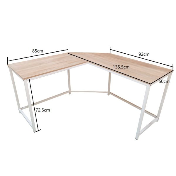 Eckschreibtisch Stoer - L-förmiger Computertisch - weißes Metall mit braunem Holz - VDD World