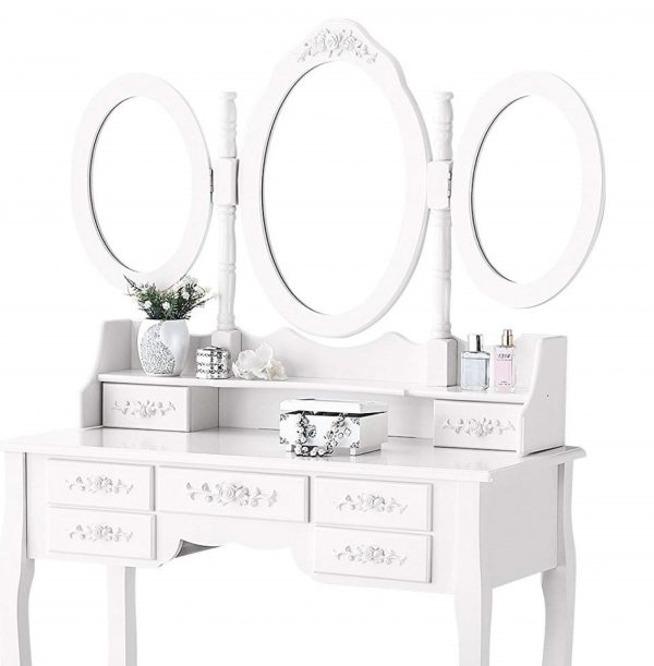 Schminktisch Make-up Schminktisch Toilette mit Spiegel und Hocker weiß - VDD World