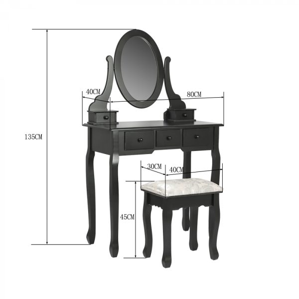 Schminktisch Schminktisch Schminktisch mit Spiegel und Hocker schwarz - VDD World