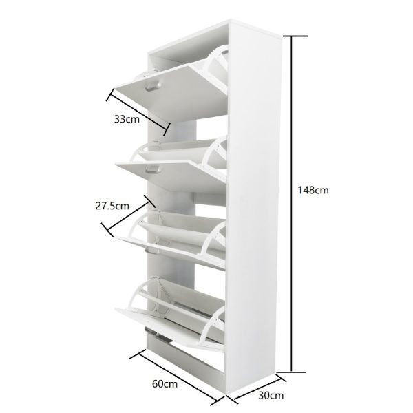 Schuhschrank - Schuhregal - 4 Fächer mit Klapptüren - weiß - VDD World