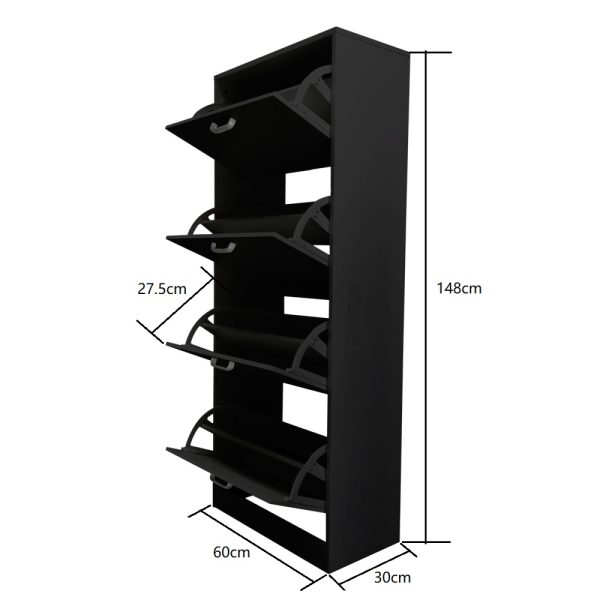 Schuhschrank - Schuhregal - 4 Fächer mit Klapptüren - schwarz - VDD World