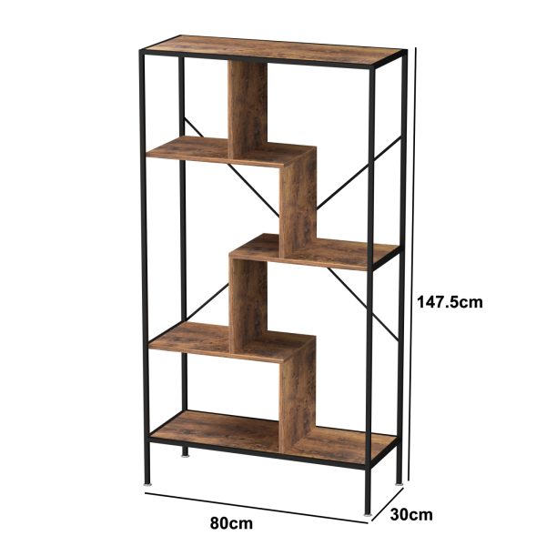 VDD Wandregal Bücherregal Stabil - offenes Fach Bücherregal - Industrie - Metall Holz - 147 cm hoch - VDD World