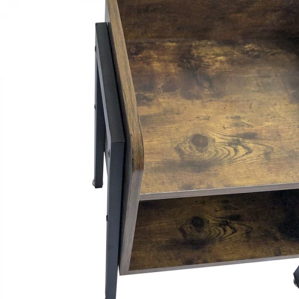 Nachttisch Beistelltisch Tough - Industrial Vintage - schwarzes Metall braunes Holz - VDD World