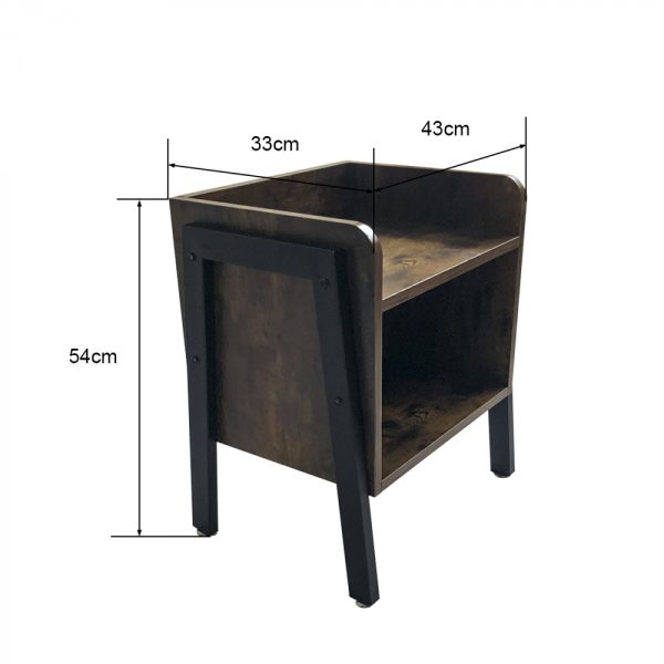 Nachttisch Beistelltisch Tough - Industrial Vintage - schwarzes Metall braunes Holz - VDD World