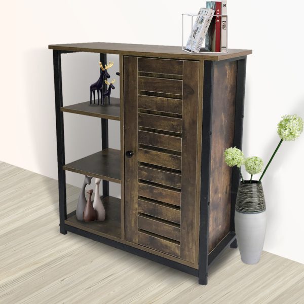 Wandschrank Sideboard Beistelltisch Tough - schwarzes Metall braunes Holz - VDD World