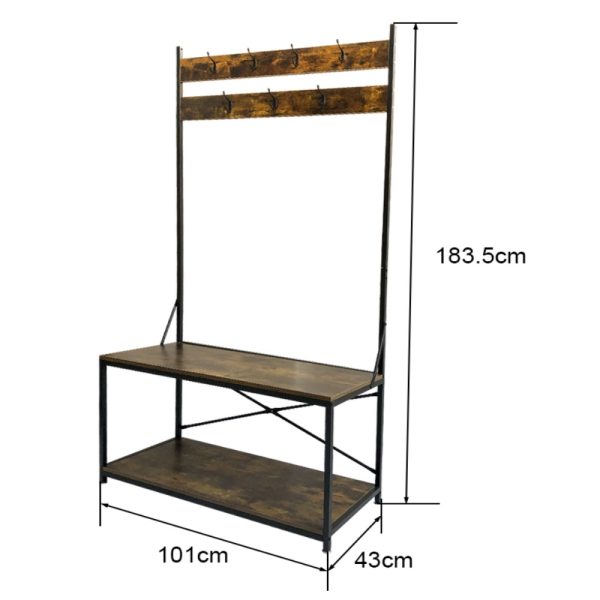 Garderobenständer groß Garderobenständer Tough - mit Bank Schuhregal - Industriemetall Holz - 183 cm - VDD World