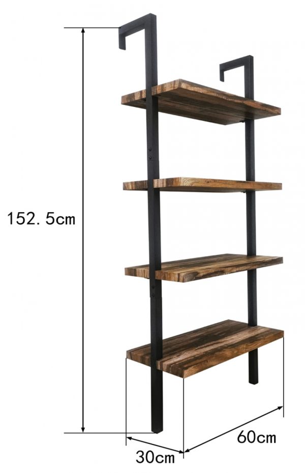 Wandschrank Wandregal Leiter Robustes offenes Bücherregal aus Metall und Holz, 152 cm hoch, schwarz - VDD World