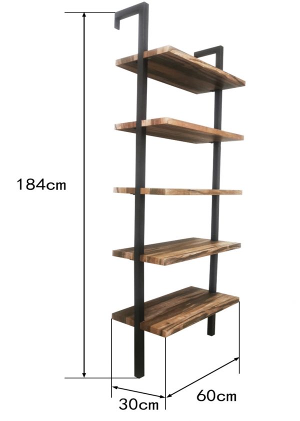 Wandregal Leiter Bücherregal Tough - industrielles Metallholz - 184 cm hoch - schwarz - VDD World