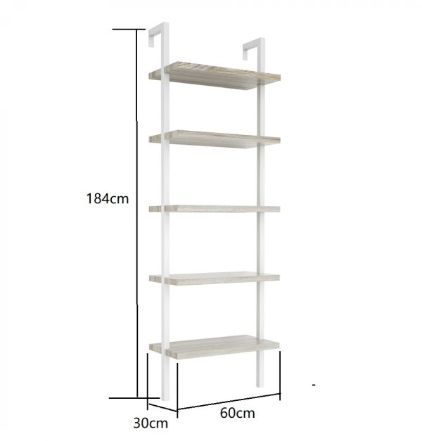 Wandregal Leiter Bücherregal Tough - industrielles Metallholz - 184 cm hoch - weiß - VDD World