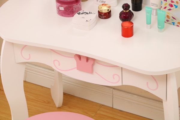 Schminktisch Make-up Make-up Tisch Prinzessin Mädchen mit Spiegel und rosa Hocker - VDD World