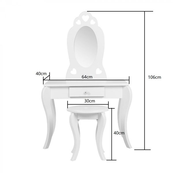 Schminktisch Herzen - Schminktisch Schminktisch - mit Hocker - weiß - VDD World