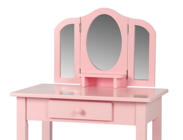 Schminktisch Make-up Make-up Tisch Prinzessin Mädchen mit Spiegel und rosa Hocker - VDD World