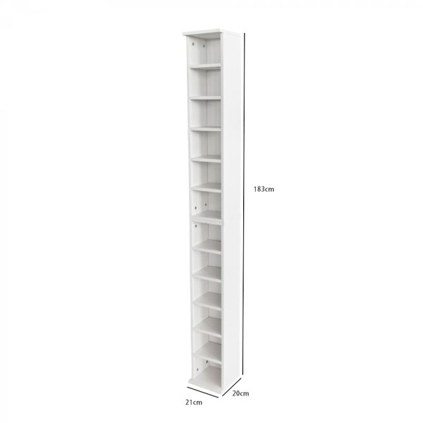 Wandschrank - Fächerschrank schmal und hoch - CD-Aufbewahrungsschrank - 183 cm hoch - weiß - VDD World