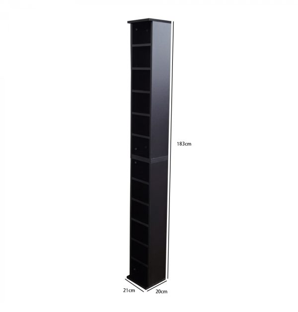 Regalschrank - Wandschrank schmal und hoch - CD-Aufbewahrungsschrank - 183 cm hoch - schwarz - VDD World