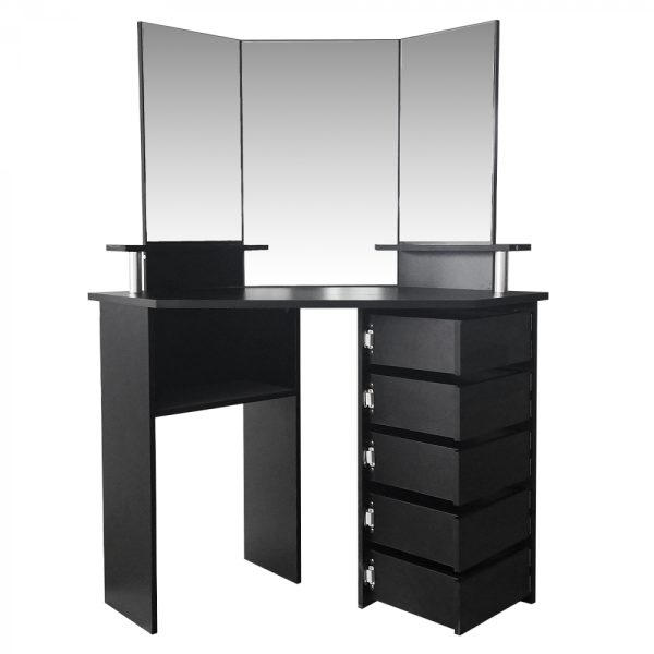Ecke Schminktisch Make-up Schmink-Tisch mit 3 Spiegeln viel Stauraum 111 cm x 142 cm schwarz - VDD World