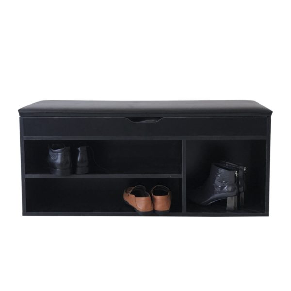 Schuhschrank Flurbank mit Stauraum - Schuhregal - mit Sitzkissen schwarz - VDD World