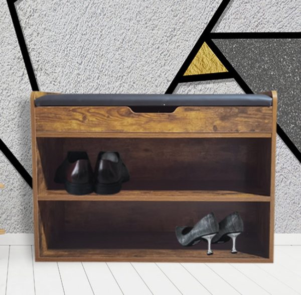 Schuhschrank mit Sitzkissen - Flurbank mit Schuhablagefächern - Vintage braun - VDD World