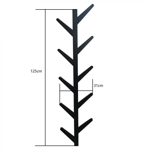 Wandgarderobe Baumstamm Ast Design - hängende Wandgarderobe - 125 cm hoch - 10 Haken - schwarz - VDD World