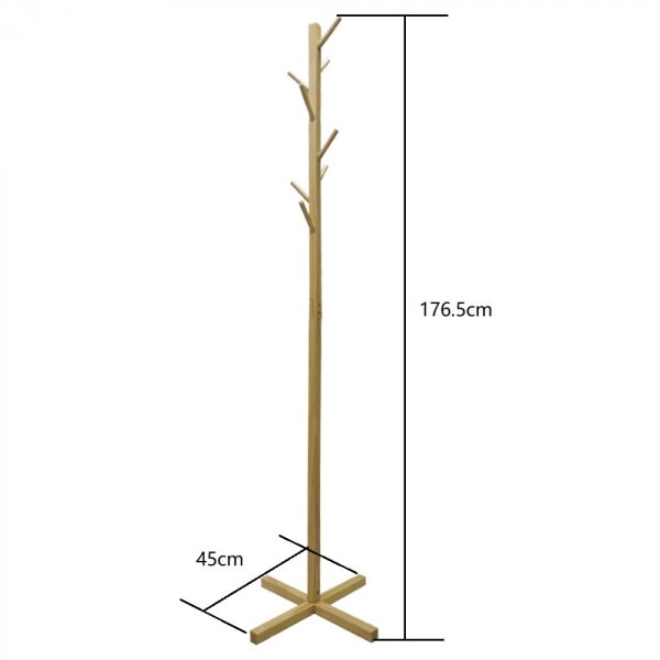 Standgarderobe - Baumgarderobe 8 Haken Holz - 176 cm hoch - hellbraun - VDD World