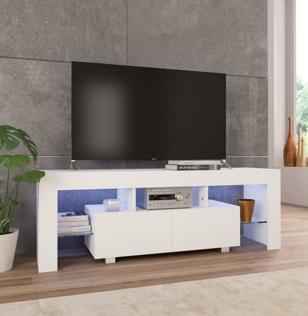 TV-Schrankmöbel Hugo - mit LED-Beleuchtung - 140 cm breit - weiß - VDD World