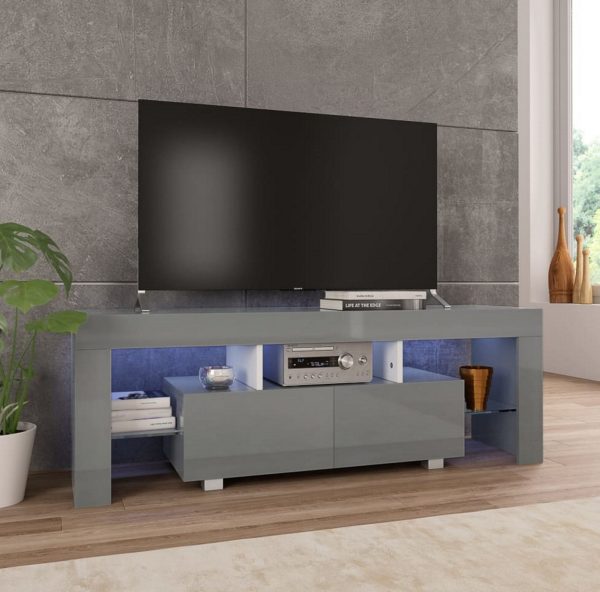 Fernsehschrankmöbel Hugo - mit LED-Beleuchtung - 140 cm breit - grau - VDD World