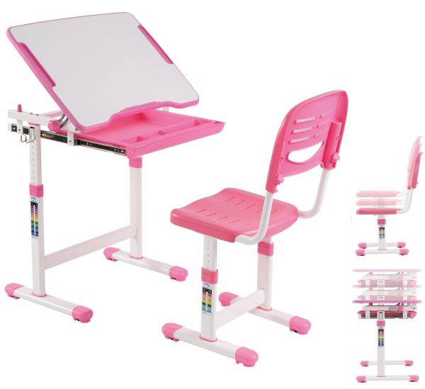 Schreibtisch Kinderzeichentisch mit Schreibtischstuhl - Schulbank - ergonomisch höhenverstellbar - VDD World