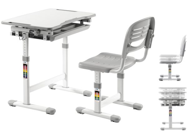 Kinderschreibtisch Zeichentisch mit Schreibtischstuhl - ergonomisch höhenverstellbar - Schulbank - VDD World
