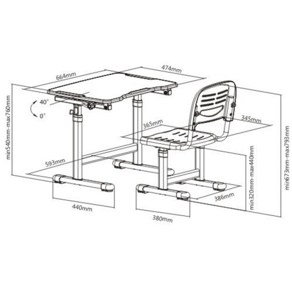 Schreibtisch mit Schreibtischstuhl Mädchen - Zeichentisch - ergonomisch höhenverstellbar - VDD World
