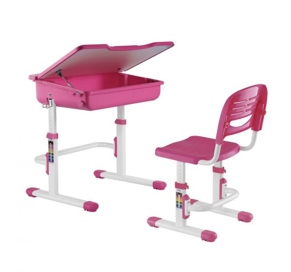 Kinderschreibtisch Mädchen mit Schreibtischstuhl - Zeichentisch - Schulbank - ergonomisch verstellba - VDD World